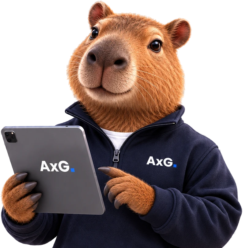 Archie holding a tablet, representing AxG consulting